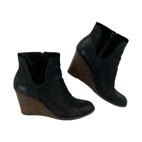 Lucky Brand Black & Brown Leather Wedge Bootie | Size 9 - Picture 1 of 9